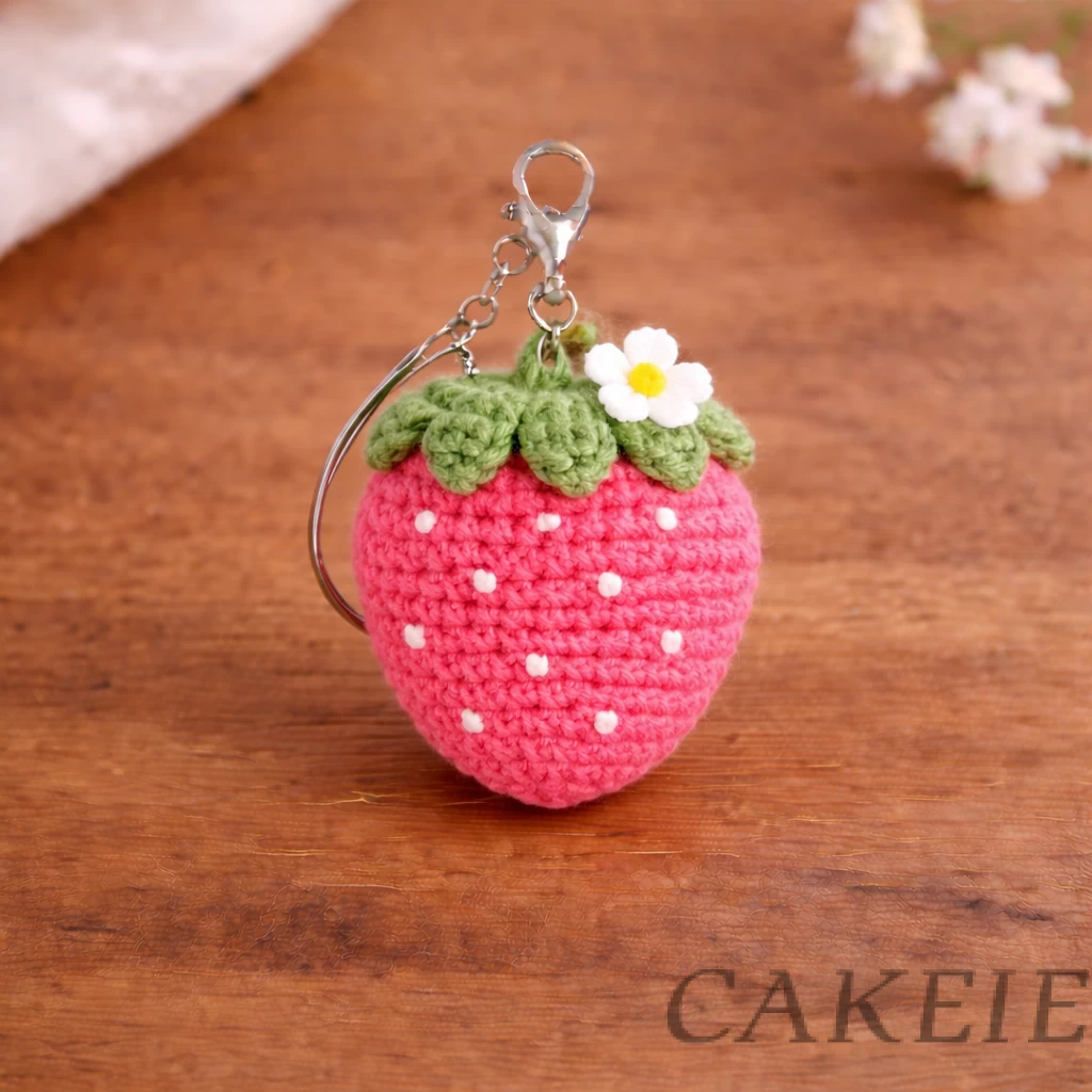 Crochet Strawberry Keychain